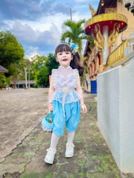 ชุดไทยเด็กผู้หญิง ผ้าลูกไม้+โจงกระเบนผ้าไหมอิตาลี 🌸ใส่สบาย ไม่ร้อนใส่งานบุญ งานบวช กิจกรรมโรงเรียน🎀💦