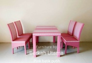 (( Cod )) Set meja kursi makan rotan sintetis motif batik mega mendung isi 4 kursi bisa plus jok bus