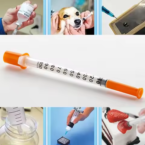 20/50/100pcs 1ml 0.5ml 30G 31G Disposable Syringe Plastic Veterinary Syringe With Needles Pet Animal
