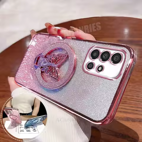 A 51 71 31 12 22 Butterfly Holder Plating Case For Samsung Galaxy A51 A71 A31 A12 A22 4g 5g M33 M12 