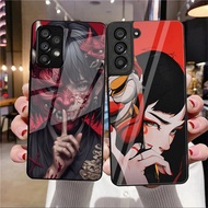 Japan Samurai Oni MASK 08 Glass Phone Case For Samsung Galaxy A14 A16 A30 A22 A32 A33 A15 A35 A42 A5