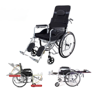 wheelchair รถเข็นผู้ป่วย วีลแชร์ พับได้ น้ำหนักเบา กะทัดรัด ล้อ 24 นิ้ว มีเบรค หน้า,หลัง 4 จุด รถเข็นผู้ป่วย เก้าอี้รถเข็นปรับนอนได้ Wheelchair เบาะรังผึ้งสีน้ำเงิน เหมาะสำหรับผู้สูงอายุ ผู้ป่วย คนพิการ พับเก็บได้ ปรับได้ 6 ระดับ แข็ A2Q3