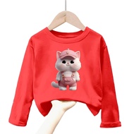 atasan kaos anak perempuan gambar kucing gemoy lengan panjang Tshirt kids cute cat 1-12tahun k.085