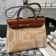 [Fishwater Boutique] High-Quality Imported Tree Cream Leather and Canvas Handbag Shoulder Messenger 
