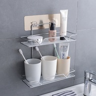 free drill bathroom storage rack with hook for bathroom shelves 2 layers square for bathroom product