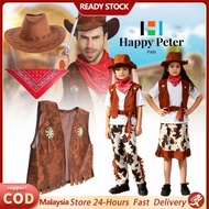 Adult Cowboy Cowgirl Costume Set with Hat, Prop, Scarf & Bandana Wild West Rodeo Vintage Cosplay Out