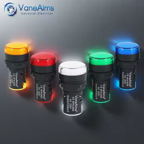 VaneAims Plastic Power Signal Lamp AD16-22DS Small LED Indicator Light Beads 12V 24V 220V Red White 