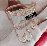 Satu set perhiasan wanita dewasa kalung anting gelang angsa emas/Titanium/amti karat dan luntur
