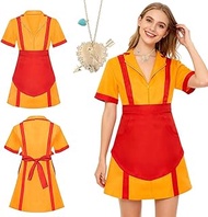 HOVCEH 2 Broke Girls Costume, Women's Waitress Costume with Broke Girls Apron Necklaces, Diner Unifo