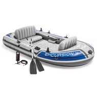 Prosun Intex Excursion™ 4 Inflatable Boat Set For 4 Person Recreational Rowing Dinghy 2 Oars & Pump 