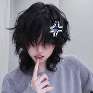 rambut palsu lelaki Rambut palsu, rambut kerinting pendek unisex, poni udara ekor serigala Amerika, 