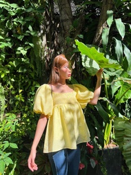 DOTTIE - Áo baby doll tay bồng nữ DOTTIE vàng - T0489