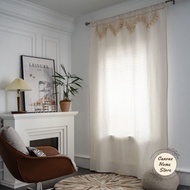 Langsir 1 Piece Curtain Hook Modern Solid Color Cotton Linen Lace Design Curtain Beige Home Decorati