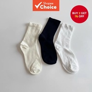 Mid-crew socks, women's summer thin cotton, breathable, Lolita style (black/white), casual kawaii.