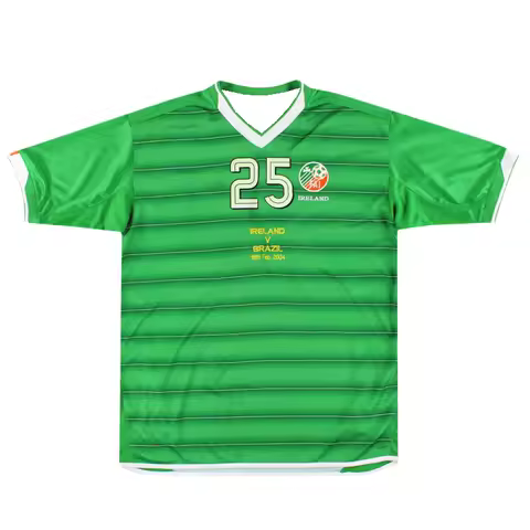 Men's Retro Ireland No.25 Football Inspired Quick Dry Breathable Soccer Jersey Casual Short Sleeve V