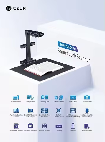 2026 Czur Book Scanner Automatic ET24 Pro Ocr A3 Document Camera Library Searchable Pdf Tiff