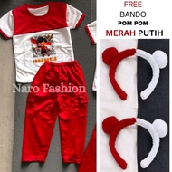 MERAH FREE HEADBAND POM POM Red and White Independence Shirt Set 17 August Can be worn for GIRLS, BO
