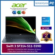 Acer Swift 3 SF314-511-559D 14 inch FHD Laptop Steam Blue | I5-1135G7 | 8GB | 512GB SSD | Intel | Windows10 | Office HS
