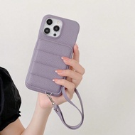 1pc Minimalist Fashionable Litchi Grain PU Leather Lanyard Phone Case Compatible With Apple 17 Air 1