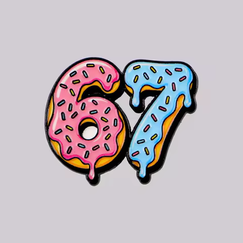 Donut Enamel Pin Number 67 Brooch Lapel Pins Badge on Backpack Clothing Accessories Fashion Jewelry 