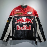 เสื้อแจ็คเก็ตหนังมอเตอร์ไซค์ RedBull Vintage ทรงหลวม แขนยาว ปกติ ฤดูหนาว ฤดูใบไม้ร่วง ปี 2024 กระเป๋