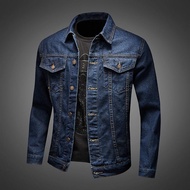 Ready Stock jaket lelaki motorcycle Jekat Spring and autumn blue vintage denim jacket men's casual v