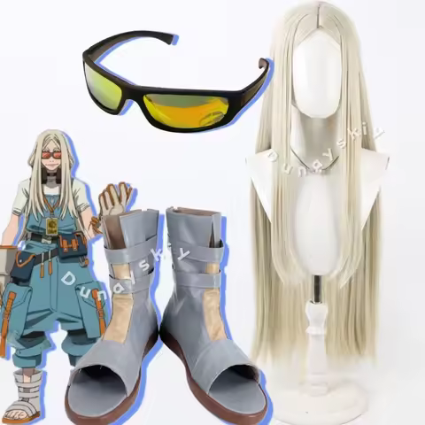 August Stilza Anime Gachiakuta Cosplay Prop Wig Glasses Shoes Toe Cleavage Boots Leather Made Unisex
