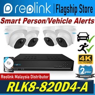 Reolink RLK8-820D4-A 4K NVR 8-Channel PoE Security Camera,Unfailing 24/7 Recording,Built-in 2TB,Peop