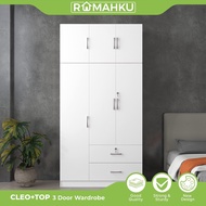 RUMAHKU CLEO 4X8FT 3 DOOR WARDROBE WITH TOP SHELF / 2 DRAWERS / ALMARI BAJU