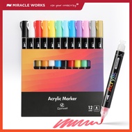 Miracle Works 12/24 Colors Rear-Valve Press-Type Refillable Brush Tip Acrylic Marker for Art