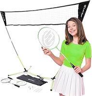 E-Jet Badminton Net Rackets Shuttlecocks Combo Set - Portable & Instant Setup (Backyard Fun, Beach P