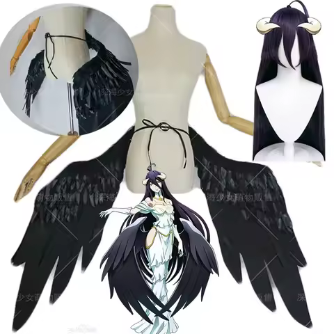 Overlord Albedo Wings Cosplay Costume Props for Halloween Party Overlord Albedo Wigs Deep Purple Wig