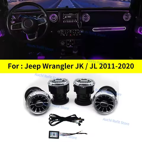 256 Colours LED Air Vent For Jeep Wrangler JK 2011-2017 JL 2018-2023 Car A/C Air Outlet Turbine Nozz