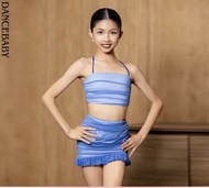 兒童拉丁舞比賽服裝 藍色網紗兩件套