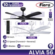 FIERO ALVIA 56 Inch 5 Blades 12 Speed Forward + Reverse Remote Control DC Motor Ceiling Fan Kipas Si