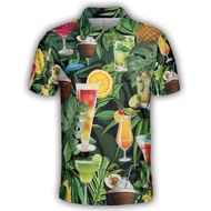 Cocktail 3D Printed Golf Polo Shirts For Men Clothes Drinks Juice Night Club Graphic POLO Shirt Hawa