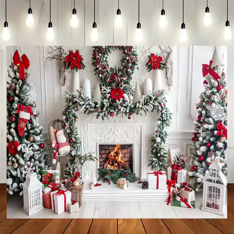 White Christmas fireplace photo background Christmas photography background Christmas party banner d