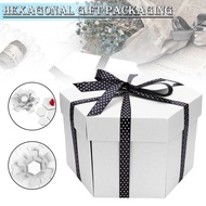 Acesia Surprise Explosion Box Hexagonal DIY Photo Album Scrapbooking Cardboard Love Memory Gift Foldable Ribbon Decoration Packaging Box Perfect For Wedding Anniversary,Engagement,Birthday,Baby Shower,Valentine's Day,Mom Day,Christmas