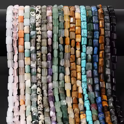 6x8mm Natural Stone Rectangle Beads Labradorite Agate Quartz Jasper Loose Spacer Bead For Jewelry Ma