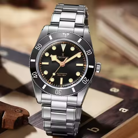 Cronos L6033 Luxury Business Men's Watch 37mm BB54 Retro Automatic Matte/Aluminum Bezel Sapphire Cas