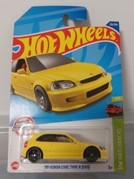 【Honda ek9】[另有白色版本可供選擇]全新風火輪黃色本田思域"type r ek9 "超跑合金模型車  yellow color hotwheels honda civic type r ek9 diecast sport racing toys car