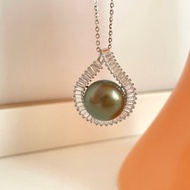 天然海水珍珠 大溪地黑珍珠 純銀吊墜 贈項鏈