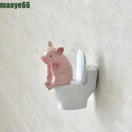 MAOYE Pig Desktop Ornaments, PVC Sitting On Toilet Pig Figurine, Novelty Mini Cartoon Toilet Pig Dec