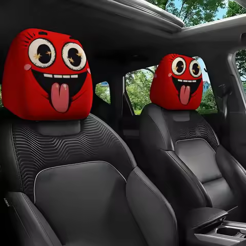 Red Base Starry Eye Funny Tongue-Out Face Print Car Headrest Cover