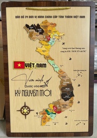 Bản Đồ Gỗ 34 tỉnh thành size lớn 40×60Cm Việt Nam Vươn mình kỷ nguyên mới