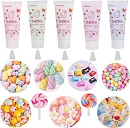 5 Colors (50ml Each) Cream Glue Set DIY Phone Case Kit, 5 Pcs Decoden Cream with 62pcs Slime Charms 