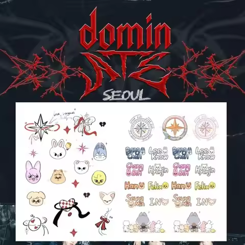 straykids concert tour SKZOO Tattoo with cartoon hand-drawn name for face and arm rock