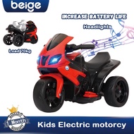 Beige 6V Electric Motorcycle For Kids Charging Electric Car Large Battery With Music Light