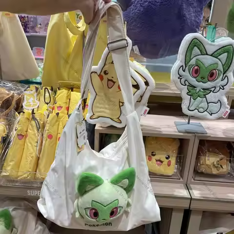 Original Pokemon Plush Tote Bag Pikachu Sprigatito Soft Large Capacity Shoulder Handbag Daily Casual