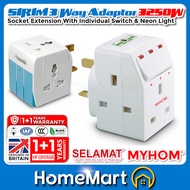 SELAMAT MYHOM 13A 3 Way Adaptor Plug Adapter Socket Extension With Neon Switch SIRIM Adaptor SA-32 131UK